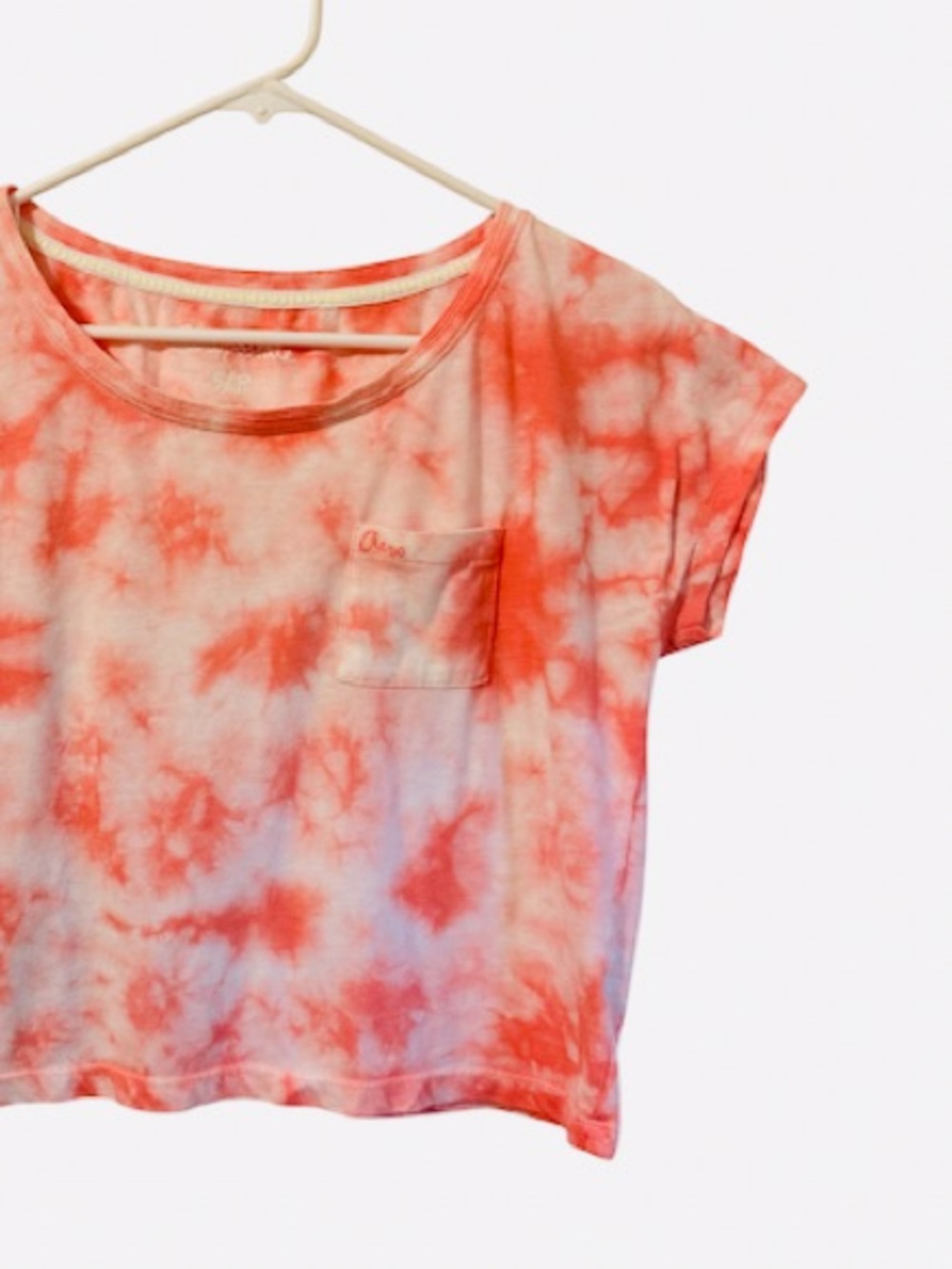Aeropostale Coral Y2K Tie-Dye Crop Oversized Soft Short Sleeve Pocket Tee - Picture 7 of 8